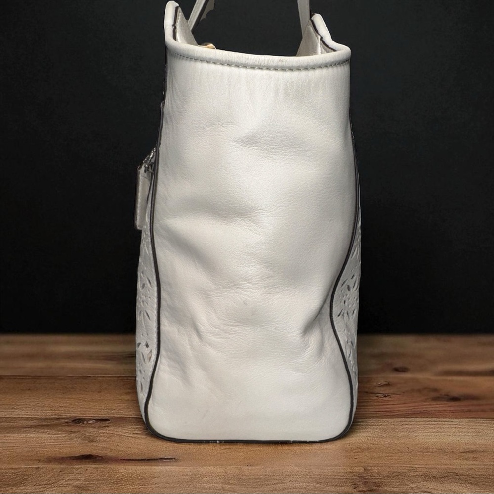 Coach RARE Madison Laser Cut White Leather Satchel Handbag Purse Shoulder Bag - Picture 6 of 14
